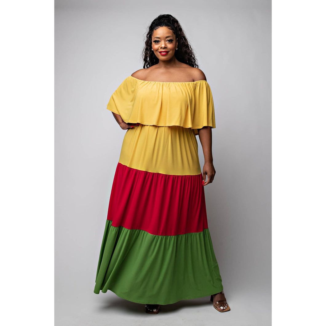 PLUS SIZE COLORBLOCK TIERED MAXI DRESS